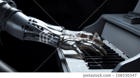 Robotic hands playing piano, science and technology concept Robotic hands playing piano, science and technology concept 106530347