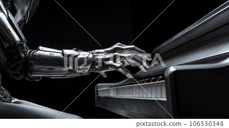 Robotic hands playing piano, science and technology concept Robotic hands playing piano, science and technology concept 106530348