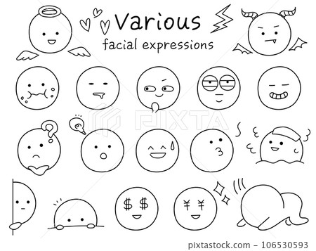 簡單可愛的各種面部表情圖標集-手寫黑線圖 簡單可愛的各種面部表情圖標集-手寫黑線圖 106530593