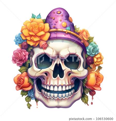 Watercolor illustration depicting a Halloween skeleton Generative AI Watercolor illustration depicting a Halloween skeleton Generative AI 106530600