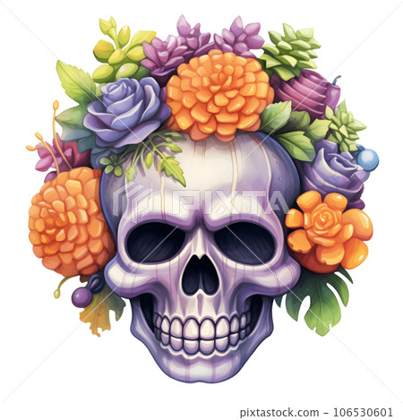 Watercolor illustration depicting a Halloween skeleton Generative AI 106530601