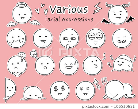 Simple and cute icon set of various facial expressions, handwritten sticker style 106530651