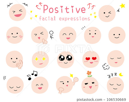 Simple and cute positive facial expression icon set Color flat design Simple and cute positive facial expression icon set Color flat design 106530669