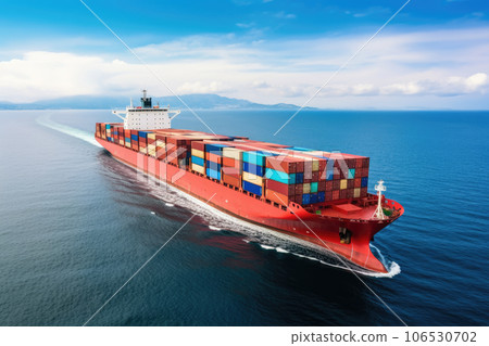 Aerial view of cargo ship that full load container for logistics import export in the ocean, shipping and transportation concept, container cargo maritime ship, Global express carrier. 106530702