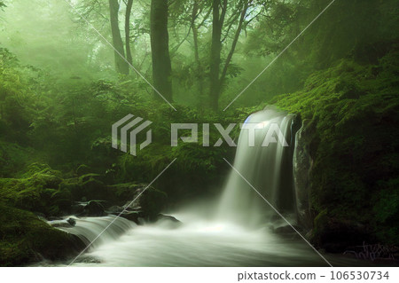 Landscape of beautiful scenery of waterfall in deep forest background, 3d rendering Landscape of beautiful scenery of waterfall in deep forest background, 3d rendering 106530734