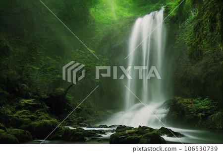 Landscape of beautiful scenery of waterfall in deep forest background, 3d rendering 106530739
