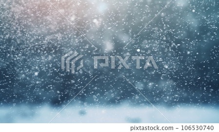 Abstract snow falling on blurred winter landscape background, for design and template Abstract snow falling on blurred winter landscape background, for design and template 106530740