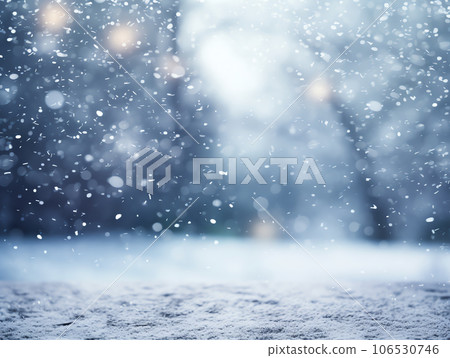 Abstract snow falling on blurred winter landscape background, for design and template Abstract snow falling on blurred winter landscape background, for design and template 106530746