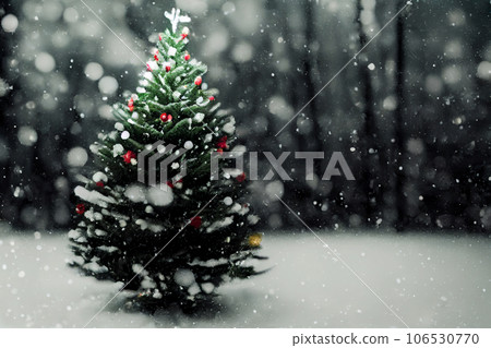 Abstract blurred bokeh background of Christmas tree with snow and copy space, holiday and celebration concept 106530770