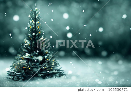 Abstract blurred bokeh background of Christmas tree with snow and copy space, holiday and celebration concept Abstract blurred bokeh background of Christmas tree with snow and copy space, holiday and celebration concept 106530771
