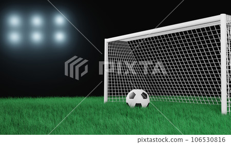3D render illustration football on the football field in night stadium and sport light background 106530816
