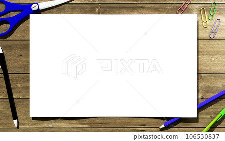 3D rendering blank A4 for copy space and prop put around the frame 3D rendering blank A4 for copy space and prop put around the frame 106530837
