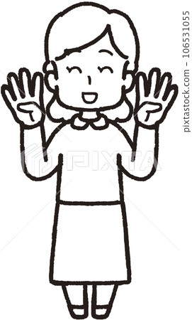 一個女人每隻手上有四個手指笑的全身線條畫插圖 106531055