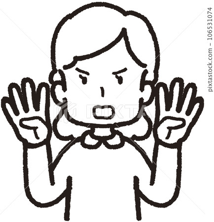 上半身線畫一個憤怒的女人，每隻手有四個手指 106531074