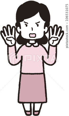一個憤怒的女人的全身插圖，每隻手有四個手指 106531075