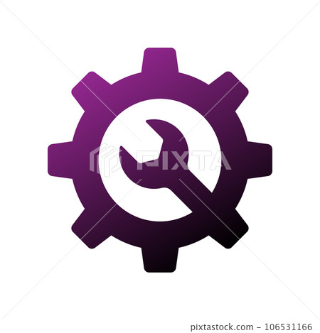 Logo and template, layout for auto, car, repair service. Wrench and cog wheel sign, flat style. Vector illustration 106531166