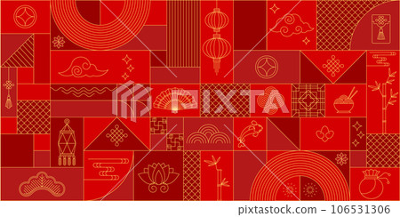 Modern classical geometric traditional chinese banner. Flat vector decoration. Modern classical geometric traditional chinese banner. Flat vector decoration. 106531306