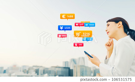 Women using smartphones and financial technology, electronic money, cashless payment Women using smartphones and financial technology, electronic money, cashless payment 106531575