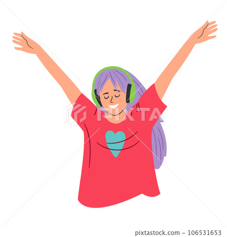Cheerful girl in headphones listening to music 106531653