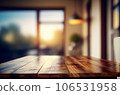 Abstract empty wooden desk table with copy space over interior modern room with blurred background, display for product montage 106531958