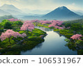 Beautiful landscape of mountain and blooming cherry blossoms in spring, Japan 106531967