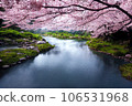 Beautiful landscape of river and blooming cherry blossoms in spring, Japan 106531968