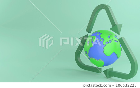 3D rendering global recycle , recycle symbol around earth model, save the planet and energy concept 106532223