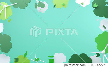 3D rendering global recycle , top view environment and windmill for copy space. save the planet and energy concept 106532224