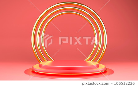 3D rendering Christmas podium concept for product display and copy space on red background 3D rendering Christmas podium concept for product display and copy space on red background 106532226