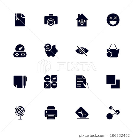 Set of 16 different universal icons for sites, apps, programs and other. Set of 16 different universal icons for sites, apps, programs and other. 106532462
