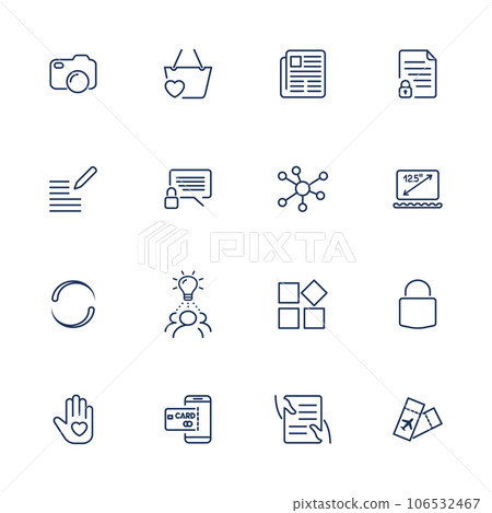 Simple UI icons for app, sites, programs. Different UI icons. Simple pictograms on white background. 106532467