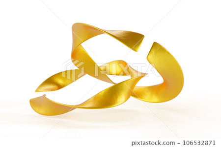 Gold twisted mobius stripes 3d render. Abstract infinite loops, connected metal links or jewelry rings. Moebius ribbons, decorative elements, art object isolated on white background. 3D illustration Gold twisted mobius stripes 3d render. Abstract infinite loops, connected metal links or jewelry rings. Moebius ribbons, decorative elements, art object isolated on white background. 3D illustration 106532871