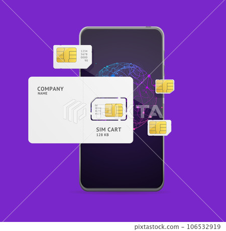 Realistic Detailed 3d Mobile Phone and Different Sim Card Around. Vector 106532919
