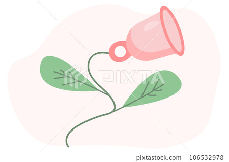 Menstrual cup as flowers. Eco protection for woman in critical days. Illustration on the theme of menstruation, feminine hygiene products Menstrual cup as flowers. Eco protection for woman in critical days. Illustration on the theme of menstruation, feminine hygiene products 106532978