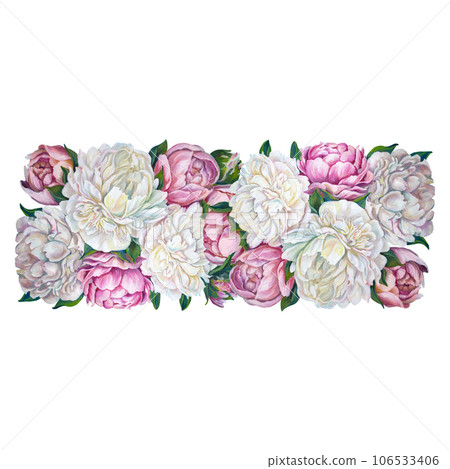 Isolated composition of white and pink peonies. Oil painting. Bouquet of flowers. For wedding cards, fabric,wallpaper, textiles. 106533406