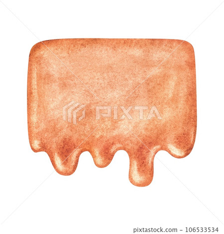 A plate for text from liquid caramel. Elongated rectangular blank with space for an inscription. Watercolor illustration. Clip art isolated on a white background. Label with drips of honey A plate for text from liquid caramel. Elongated rectangular blank with space for an inscription. Watercolor illustration. Clip art isolated on a white background. Label with drips of honey 106533534