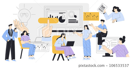 Business People Characters Engaged in Working Process Vector Illustration Business People Characters Engaged in Working Process Vector Illustration 106533537