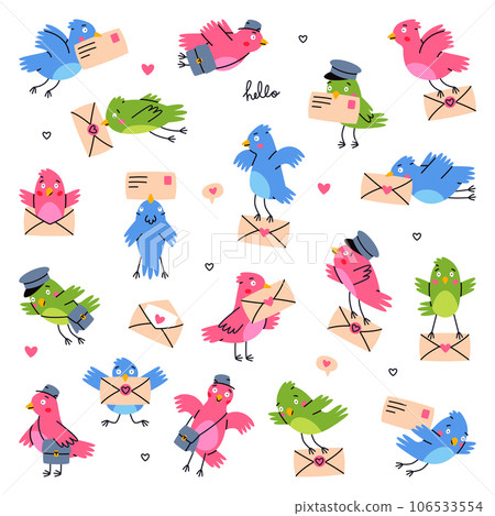 Cute Bird Carrying Envelope with Letter Vector Set 106533554
