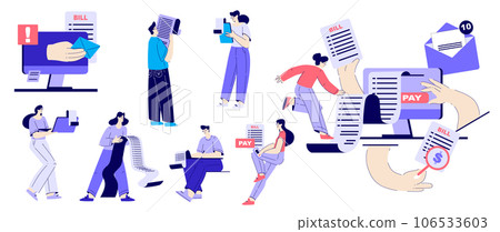 Bill Pay with People Character Make Payment with Electronic Receipt Vector Set Bill Pay with People Character Make Payment with Electronic Receipt Vector Set 106533603