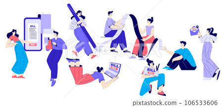 Bill Pay with People Character Make Payment with Electronic Receipt Vector Set 106533606
