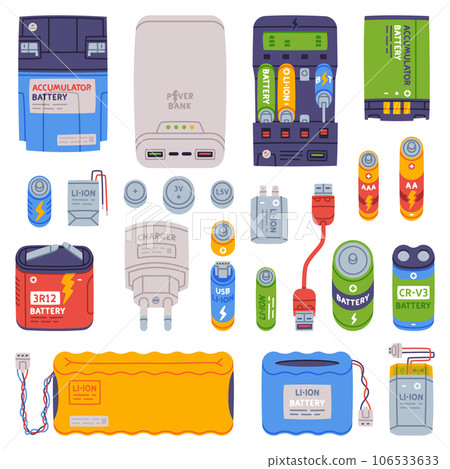 Battery Accumulator as Energy Storage Device Vector Set 106533633