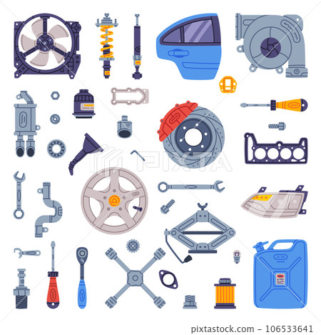 Auto Spare Parts and Elements for Car Repair Vector Set Auto Spare Parts and Elements for Car Repair Vector Set 106533641