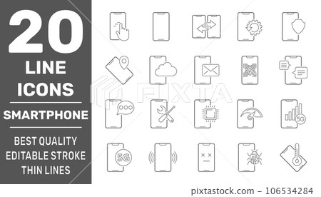 Modern smartphones vector icons. Linear pictograms collection. Modern smartphones vector icons set. Editable Stroke. EPS 10. Modern smartphones vector icons. Linear pictograms collection. Modern smartphones vector icons set. Editable Stroke. EPS 10. 106534284