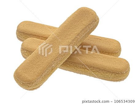 Italian savoiardi biscuits, ladyfinger cookies isolated on white background, full depth of field Italian savoiardi biscuits, ladyfinger cookies isolated on white background, full depth of field 106534309