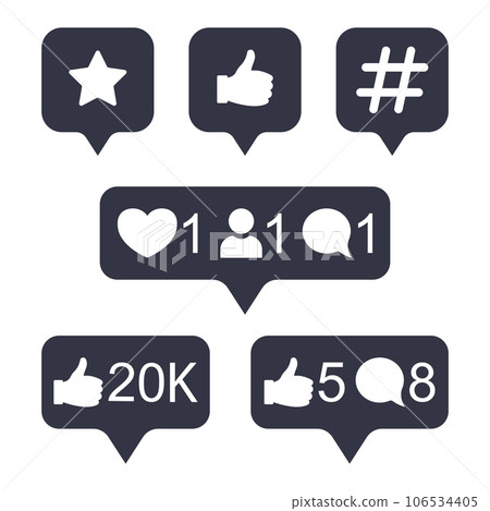 Social media modern button in golden gradient color. Like, follower, comment button, icon, symbol, ui, app, web. Vector illustration. Social media modern button in golden gradient color. Like, follower, comment button, icon, symbol, ui, app, web. Vector illustration. 106534405