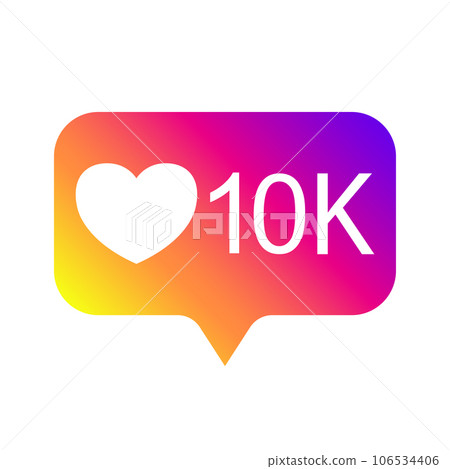 Counter Notification Icon, color gradient. Follower. Icon like 10K. Instagram 10000 like icon. Social media 10K like. Vector illustration. 106534406