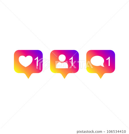 Social media Instagram modern like 1, follower 1, comment 1 gradient color. Like, follower, comment button, icon, symbol, ui, app, web. Vector illustration Social media Instagram modern like 1, follower 1, comment 1 gradient color. Like, follower, comment button, icon, symbol, ui, app, web. Vector illustration 106534410