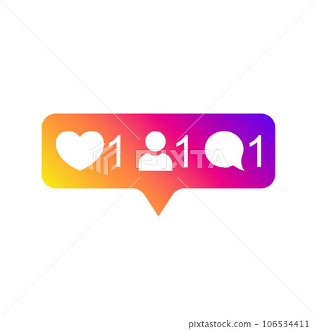 Social media Instagram modern like 1, follower 1, comment 1 gradient color. Like, follower, comment button, icon, symbol, ui, app, web. Vector illustration. EPS 10 Social media Instagram modern like 1, follower 1, comment 1 gradient color. Like, follower, comment button, icon, symbol, ui, app, web. Vector illustration. EPS 10 106534411