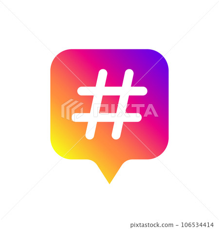 Color gradient icon template with hashtag for social media Instagram. Vector illustration. Color gradient icon template with hashtag for social media Instagram. Vector illustration. 106534414