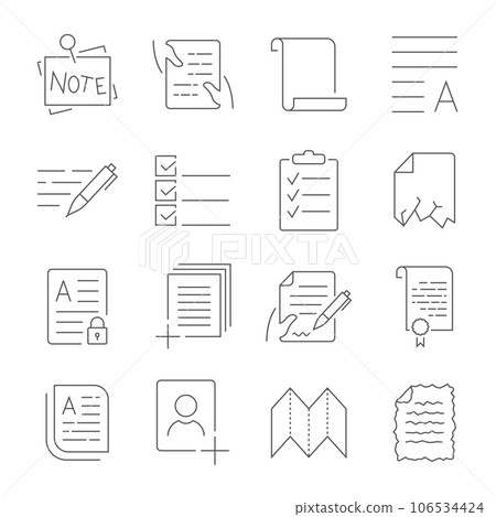 Simple Set of Document Flow Management Vector Line Icons. Contains such Icons as Crumpled Spoiled document, Scroll, Accept, Decline Document and more 106534424